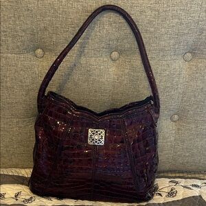 Brighton Deep Burgundy Croc-Embossed Shoulder Bag